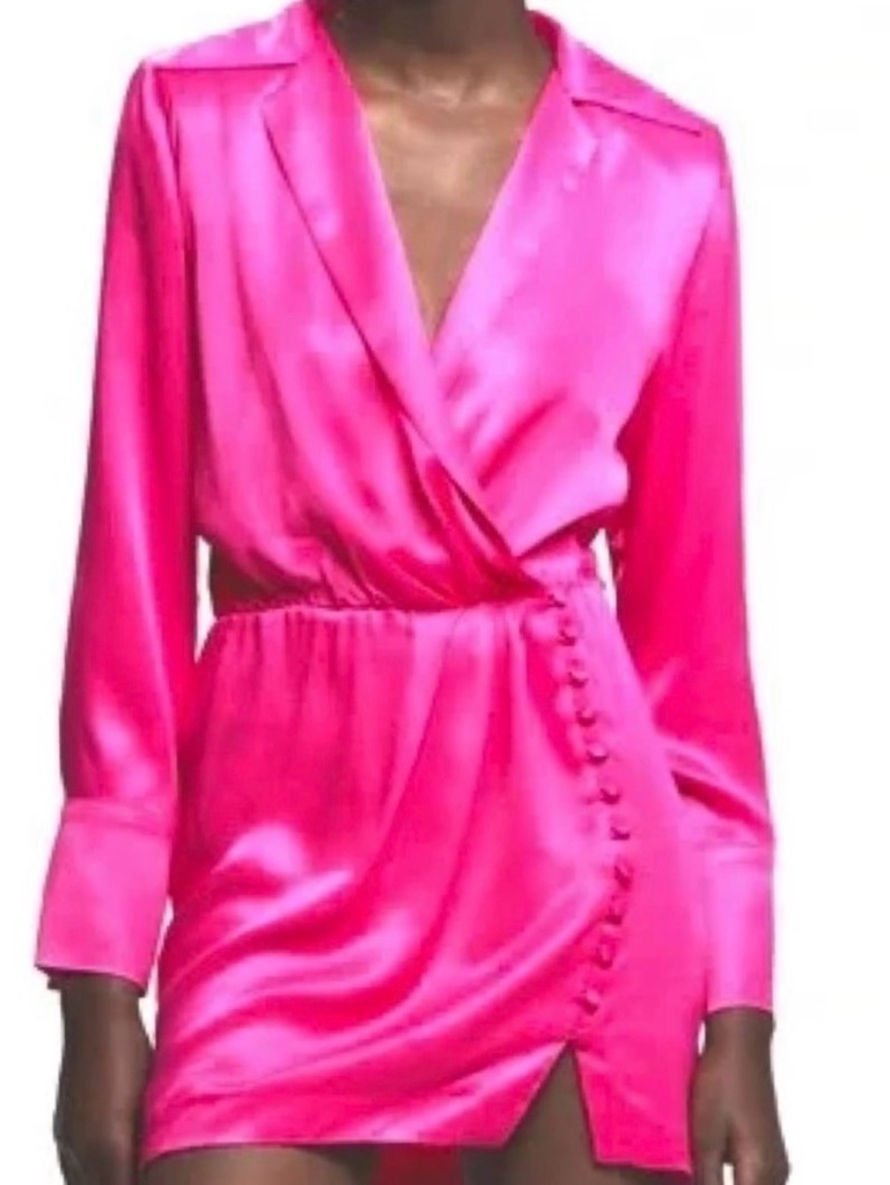 ZARA 🩷 Satin Shirt Dress with Button Detail